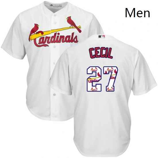 Mens Majestic St Louis Cardinals 27 Brett Cecil Authentic White Team Logo Fashion Cool Base MLB Jersey
